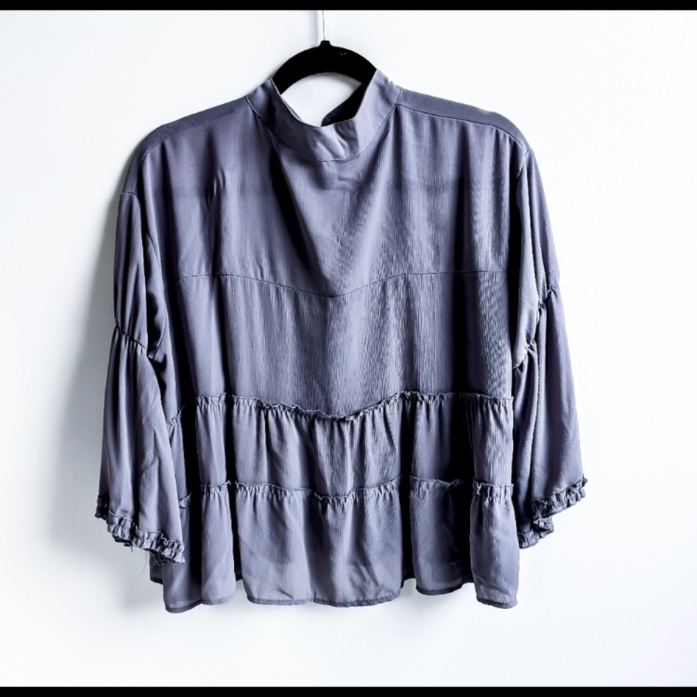 Bohemian Tiered Ruffle Mock Neck Tassel Blouse